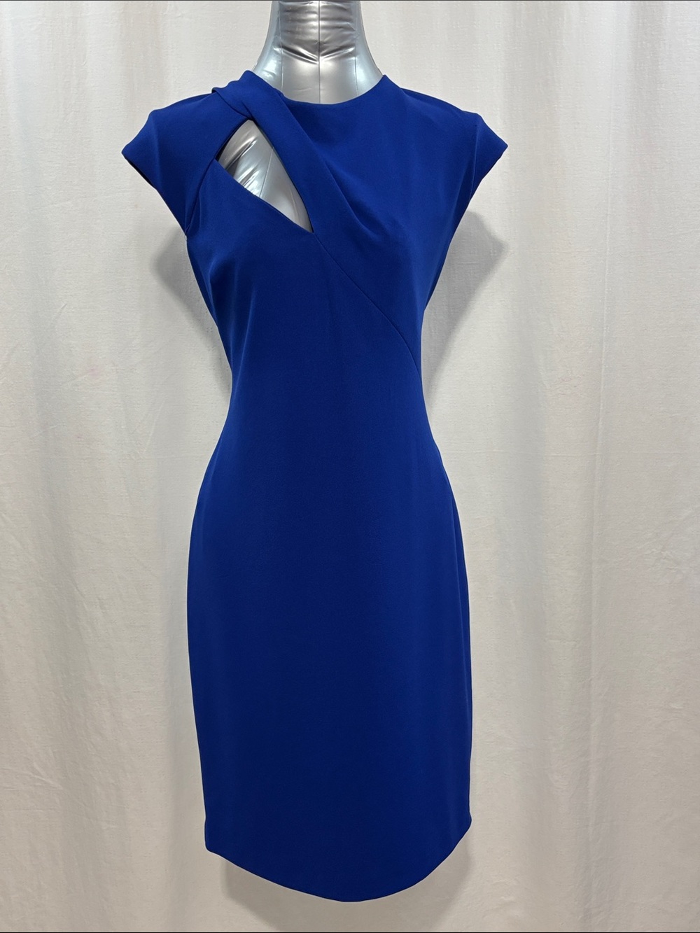 Calvin Klein Cobalt Blue Asymmetric Cutout Midi Dress Sz 14 trendy party work